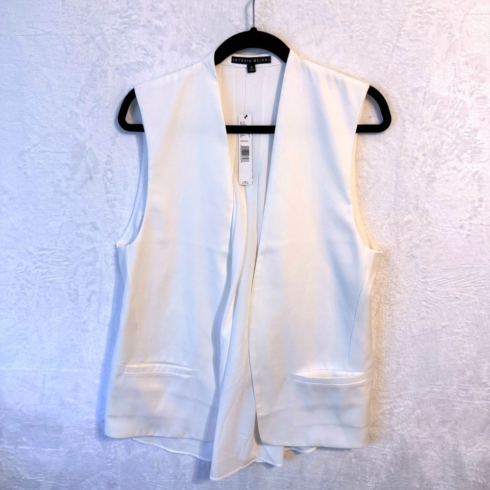 Antonio Melani Vest Pleated Back Medium White Womens Career Professional New